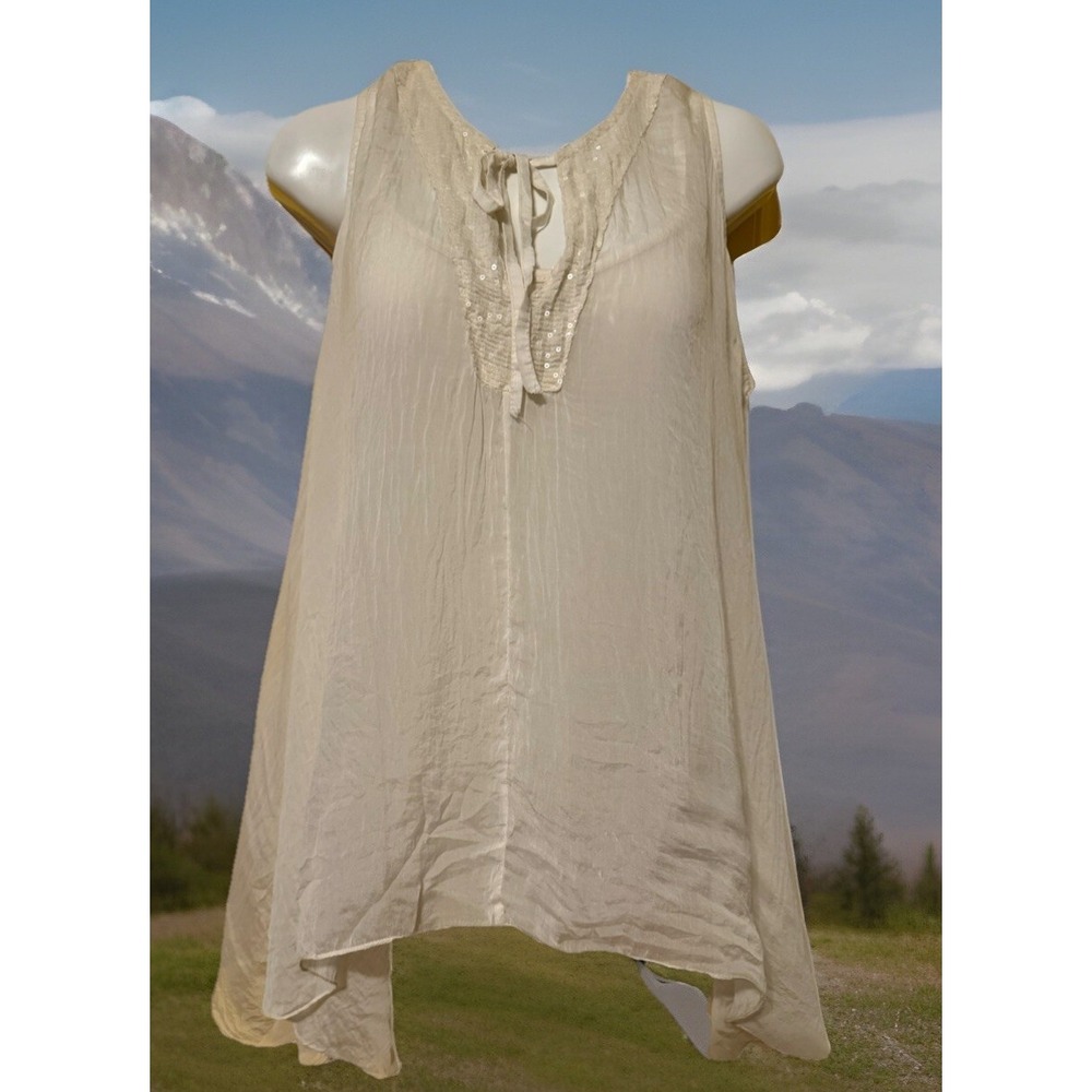 Silk Blouse Cream Color Size Medium Sleeveless Chic Whimsical Fairy